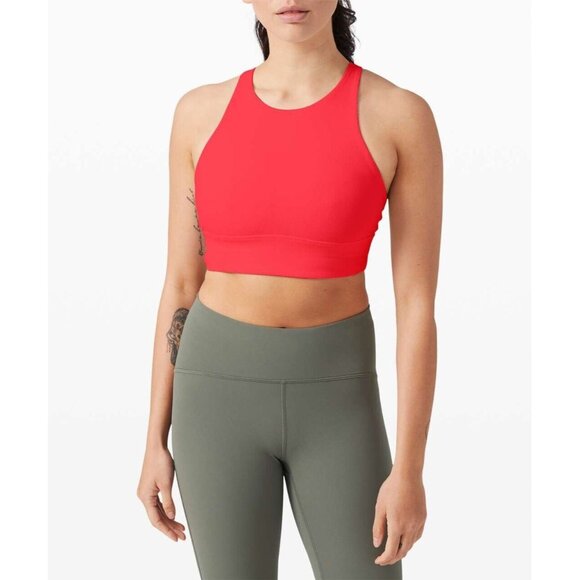 LULULEMON Carnation Red Ribbed Energy High-Neck Long Line Sports Bra, Size 6 - Picture 1 of 9
